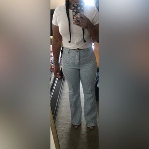 Wide leg white leopard print denim jeans